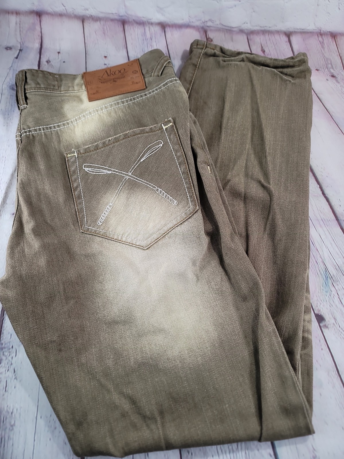 Akoo Denim Gold Brown Jeans Pants Mens Size 38