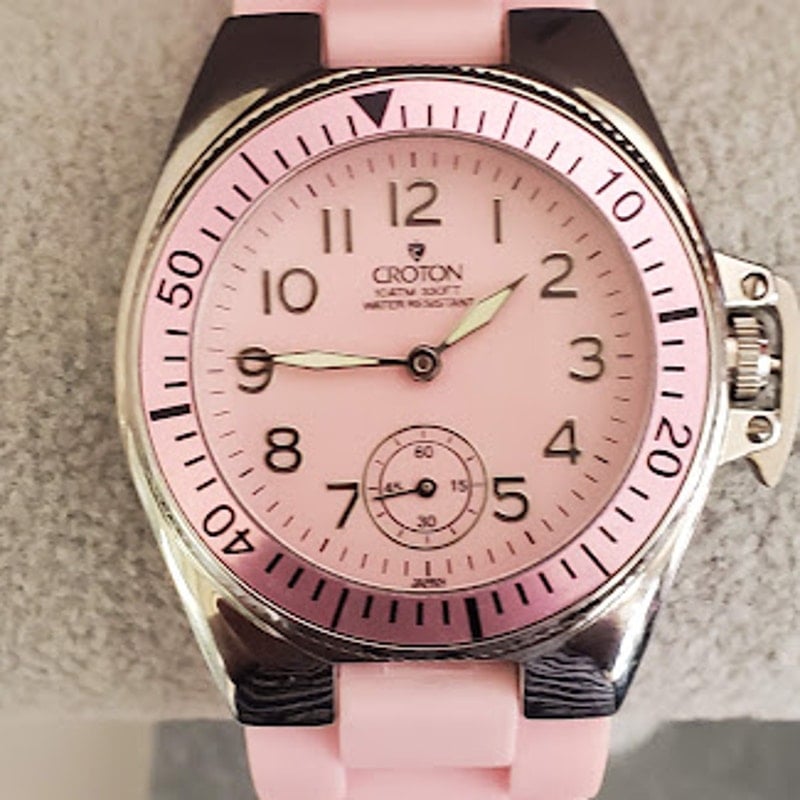 Croton Submariner SS Silver Tone Stainless Steel Women's Wristwatch Pink Band
