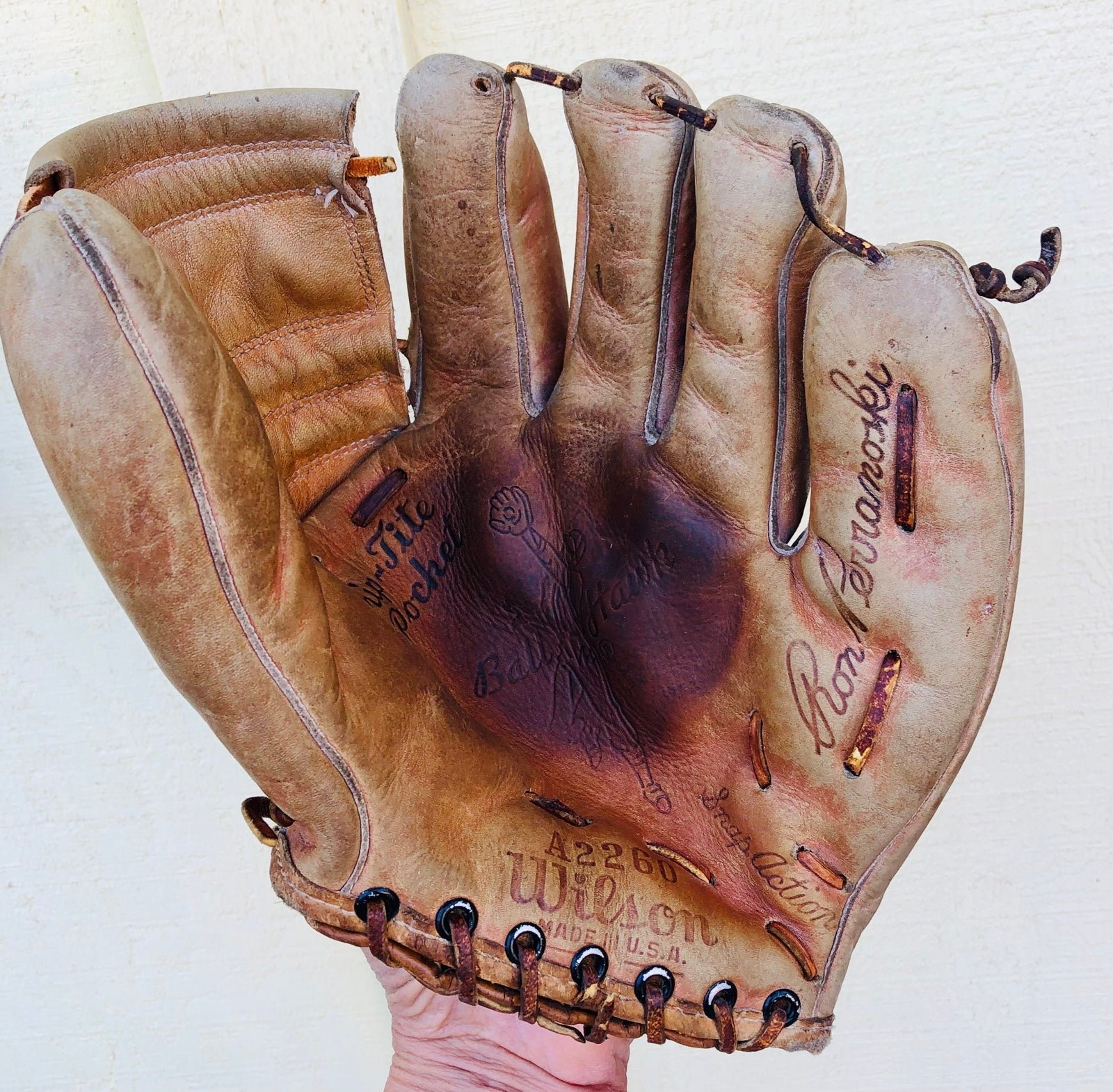 Vintage 1960s Wilson Leather Baseball Glove Mitt Dodgers Ron Perranoski A2260