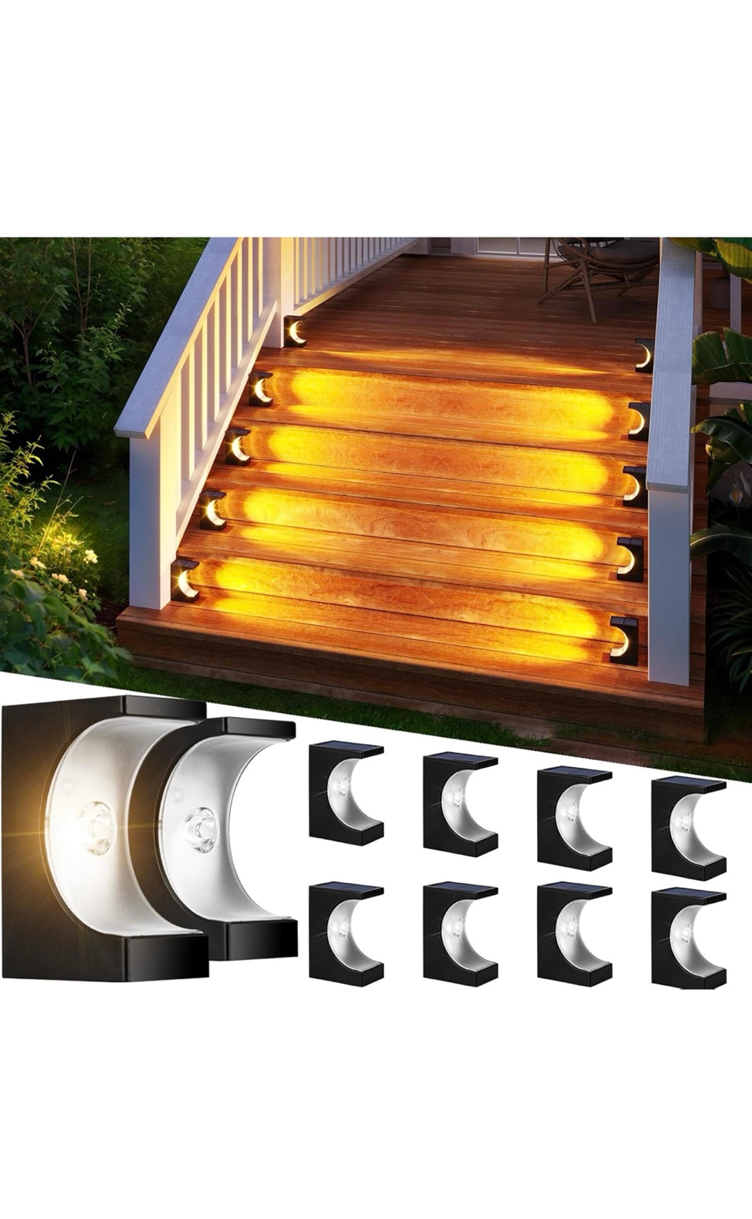 ROSHWEY Outdoor 10 Pack Solar LED Step Lights, IP65 Waterproof, Warm Light