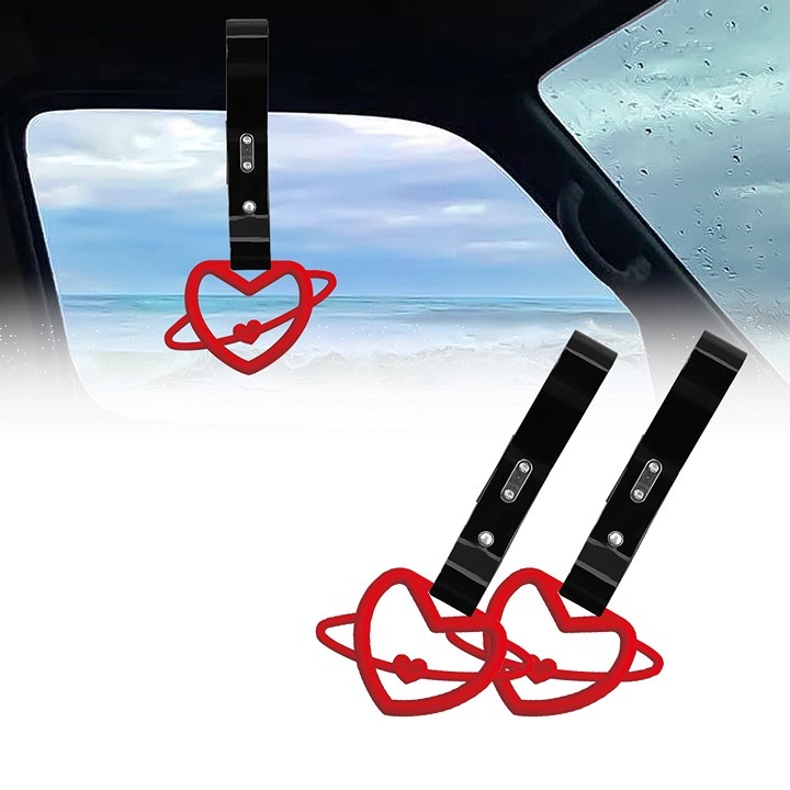 BRAND NEW 2PCS SPACE HEART RED JDM TSURIKAWA RING Black Handle Strap Drift Charm