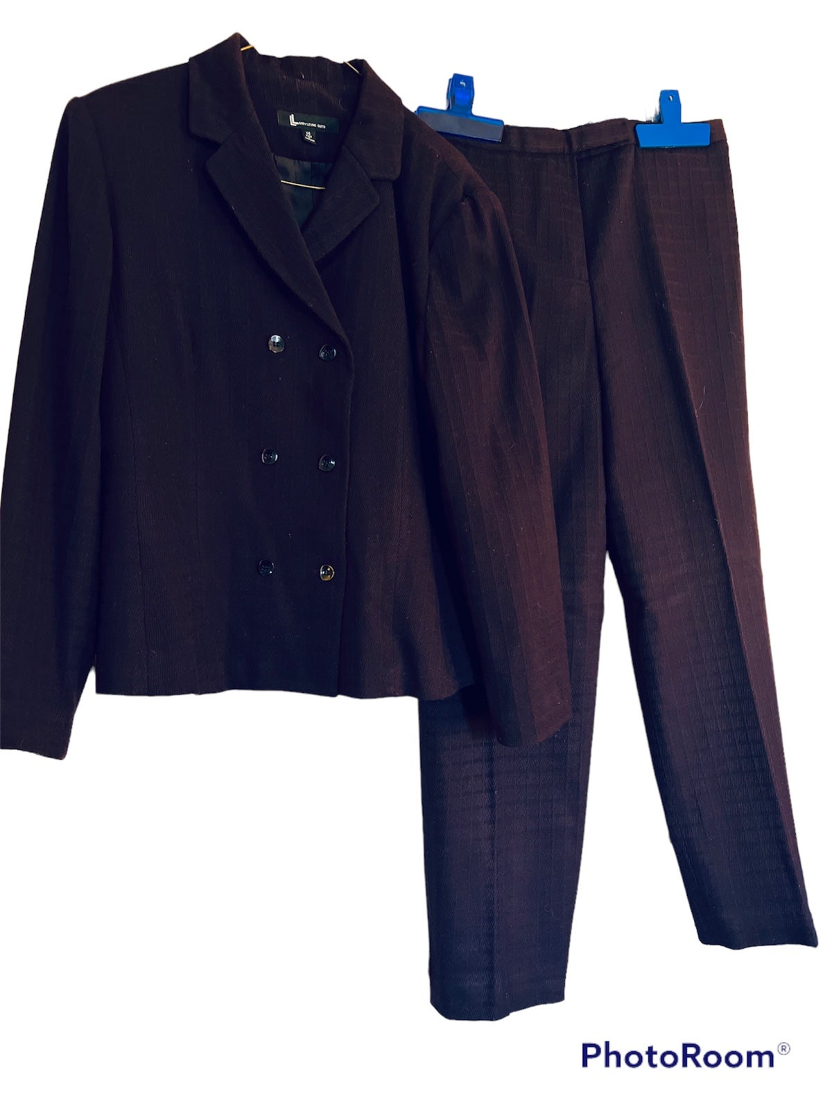 Larry Levine: 2 Piece Eggplant Double Breasted Lined Pants Size 14