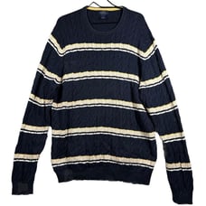 Brooks Brothers Sweater men's 2XL Blue yellow Striped Chunky Cable Knit Preppy