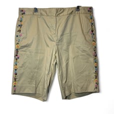 Vintage Tommy Hilfiger Women 16 Khaki Beaded Embroidered 100% Cotton Chino Short