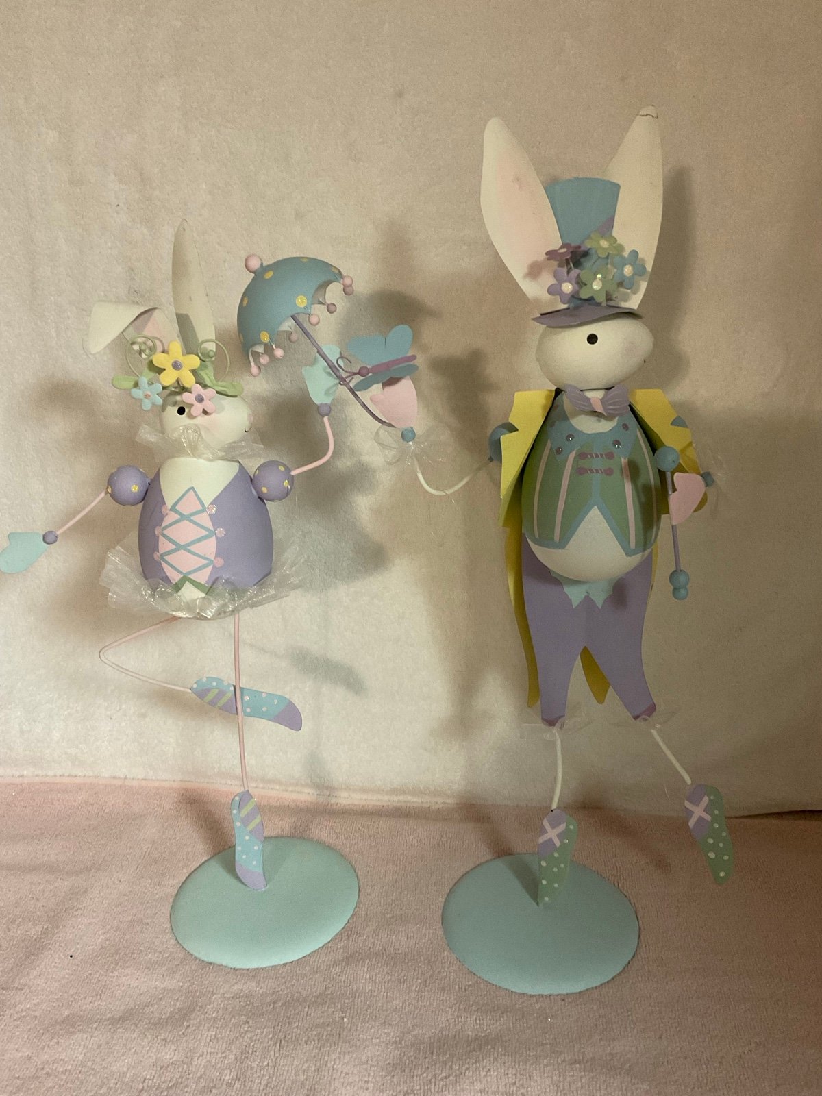 Set of 2 One Boy and One Girl Metal Easter Ballerina Bunnies