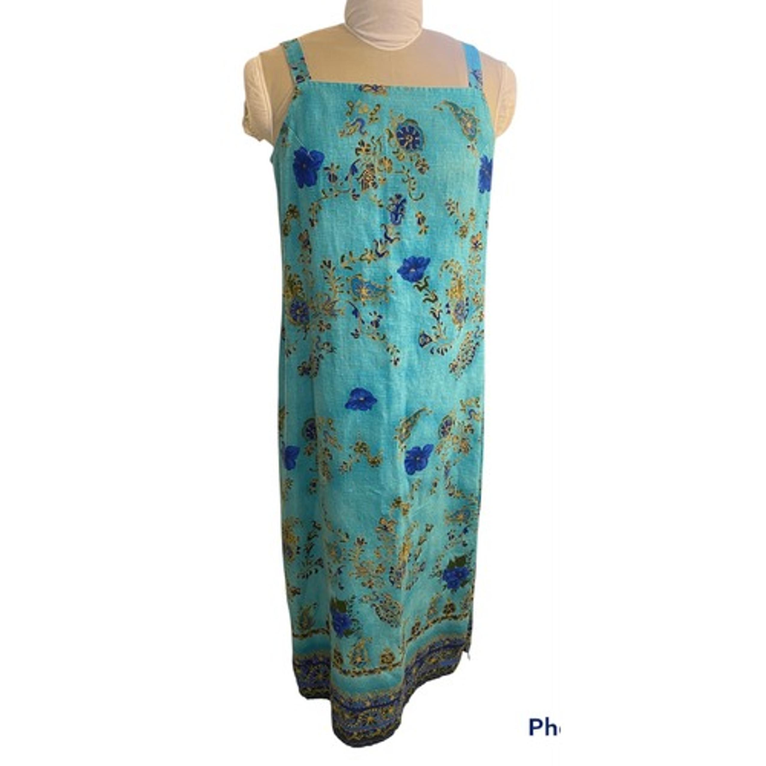 Studio Ease 100% Linen Maxi Dress Wide Straps Square Neckline Sz. 12