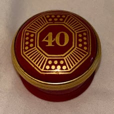 Halcyon Days Enamels England red and gold trinket box with number 40