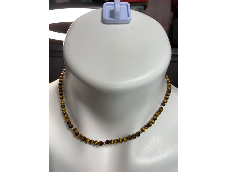 14KT Yellow Gold Tiger’s Eye Short Necklace 15.25” Long