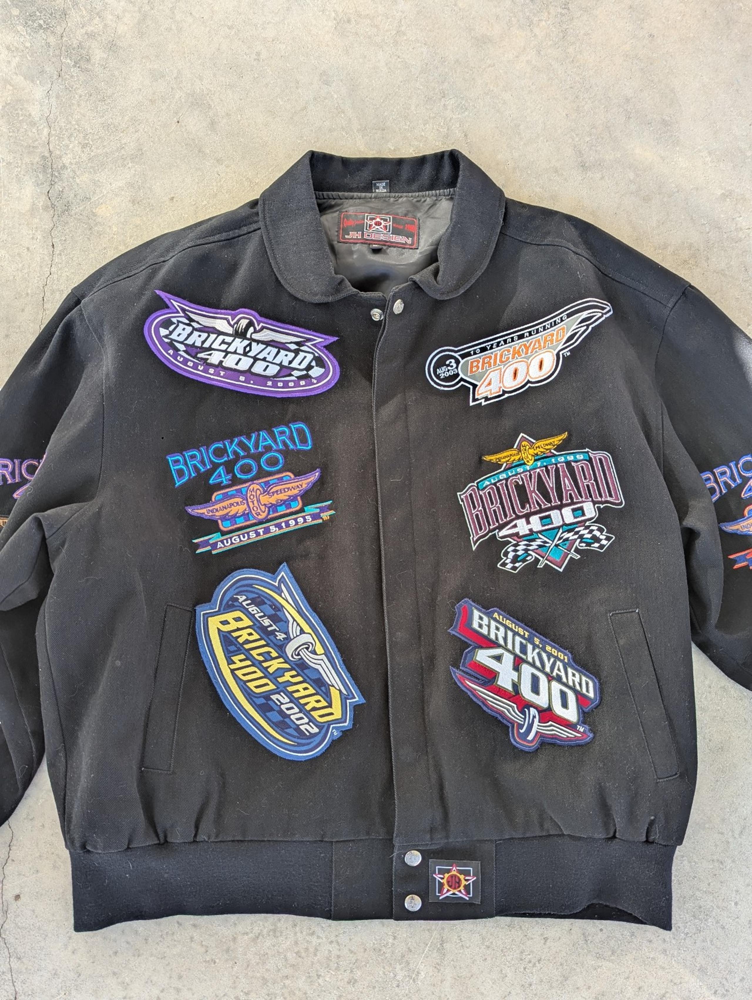 Jeff Hamilton JH design brickyard 400 NASCAR black jacket Y2K AOP