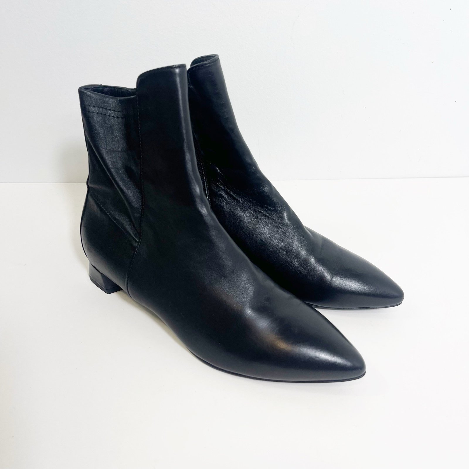 AGL Black Leather Pointy Toe Bootie Womens Size EU 37.5