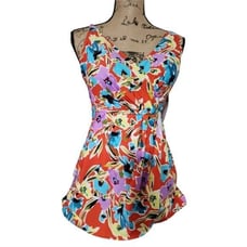 Anne Cole Floral Tropical Skirted One Piece Bathing Swim Suit Size 14 Large NEW