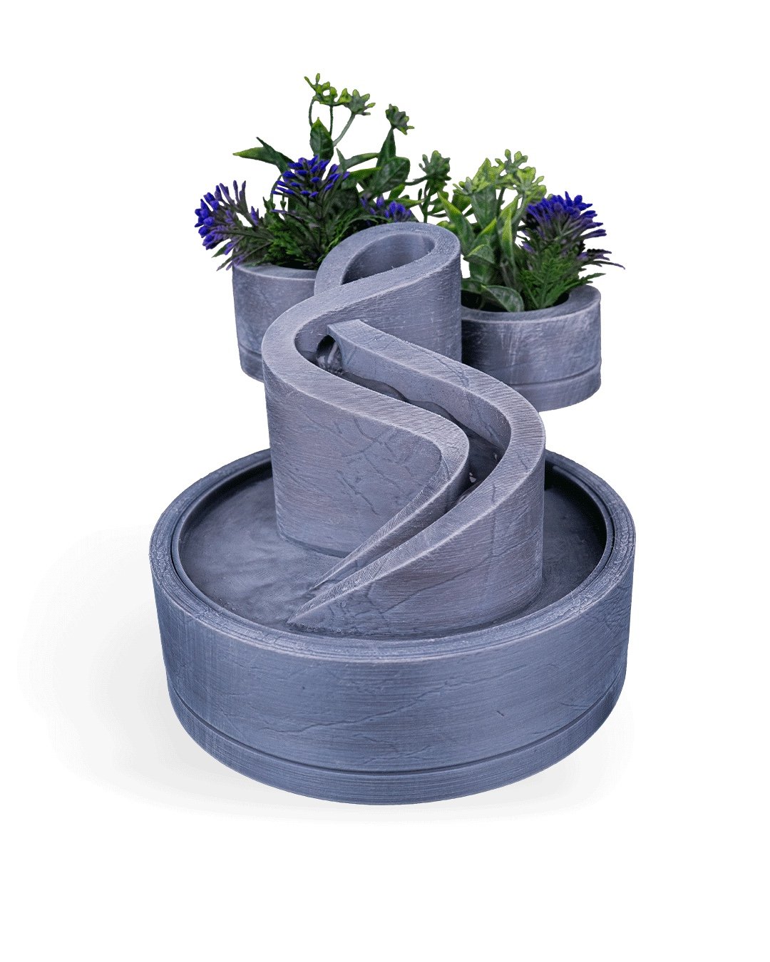 Modern Spiral Fountain Planter – flowing water and greenery in one sleek design.