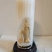 Vintage Lourdes Mother Mary Pillar Candle White with Plastic Statue W/stand
