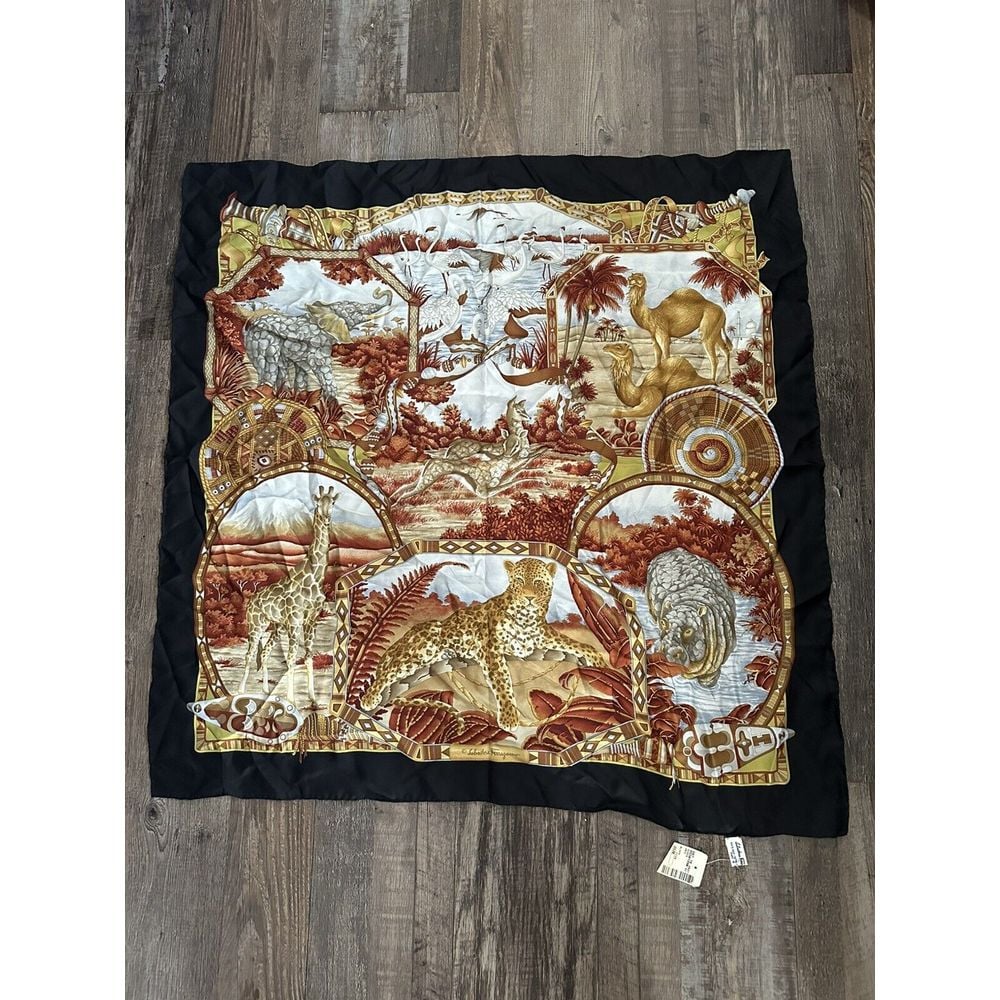 Salvatore Ferragamo Large Designer Scarf Safari 86cm 33″ Square NWT Saks Fifth