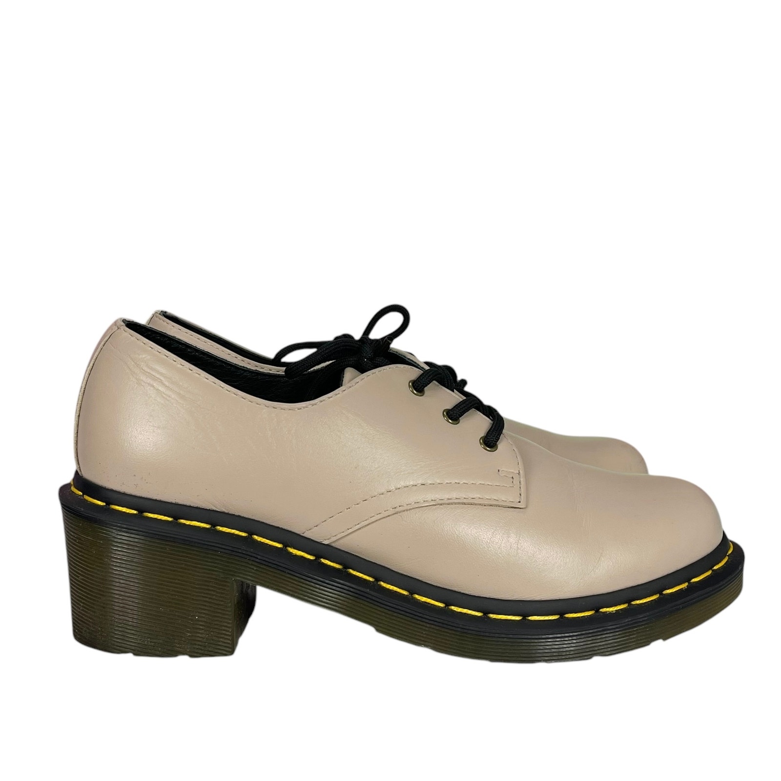 DR. MARTENS AMORY Women's LEATHER HEELED OXFORDS Beige Size 8.