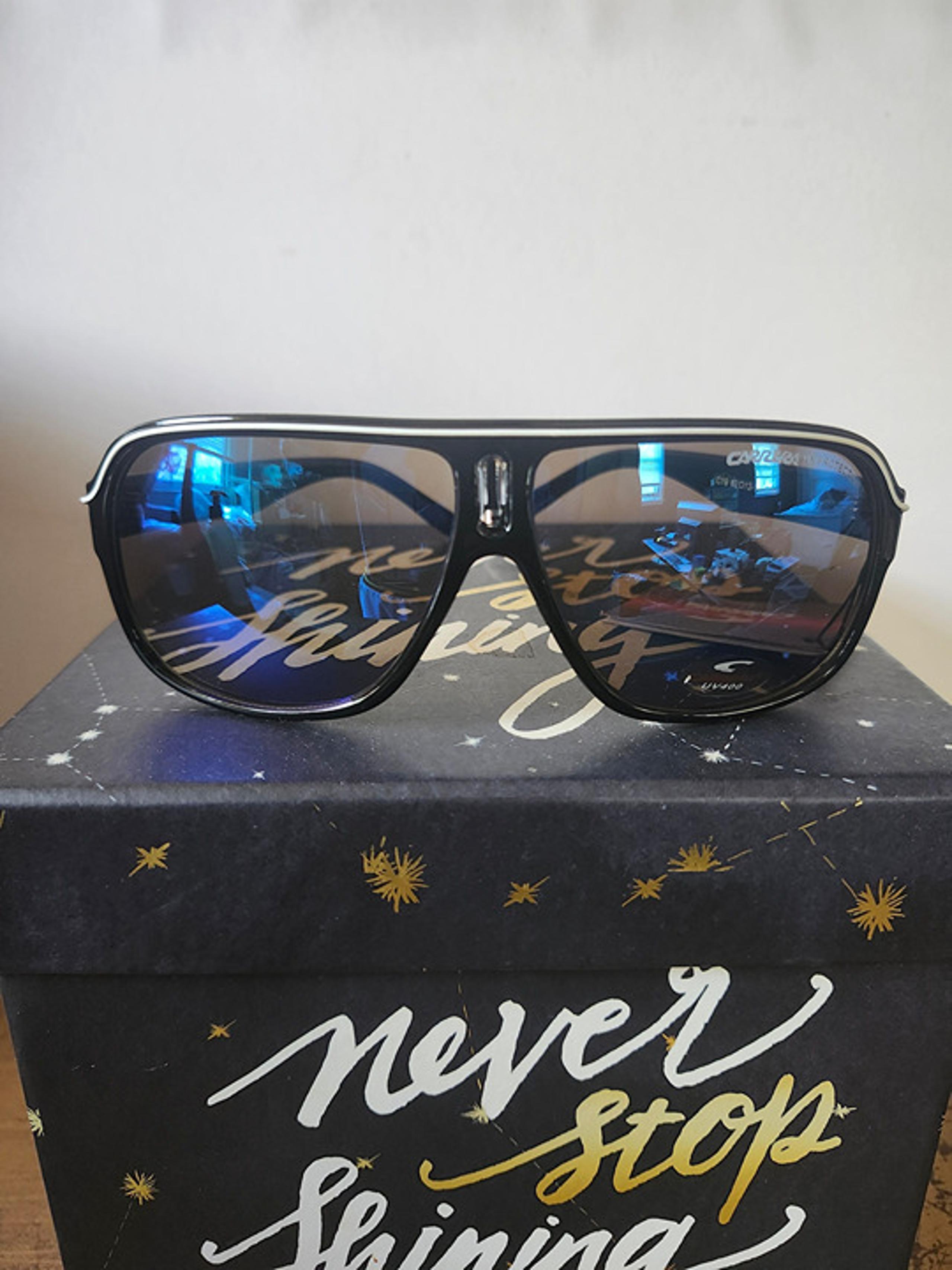 Carrera Men's BLACK Aviator Pilot Gradient Blue Lens Sunglasses GIFT BOX