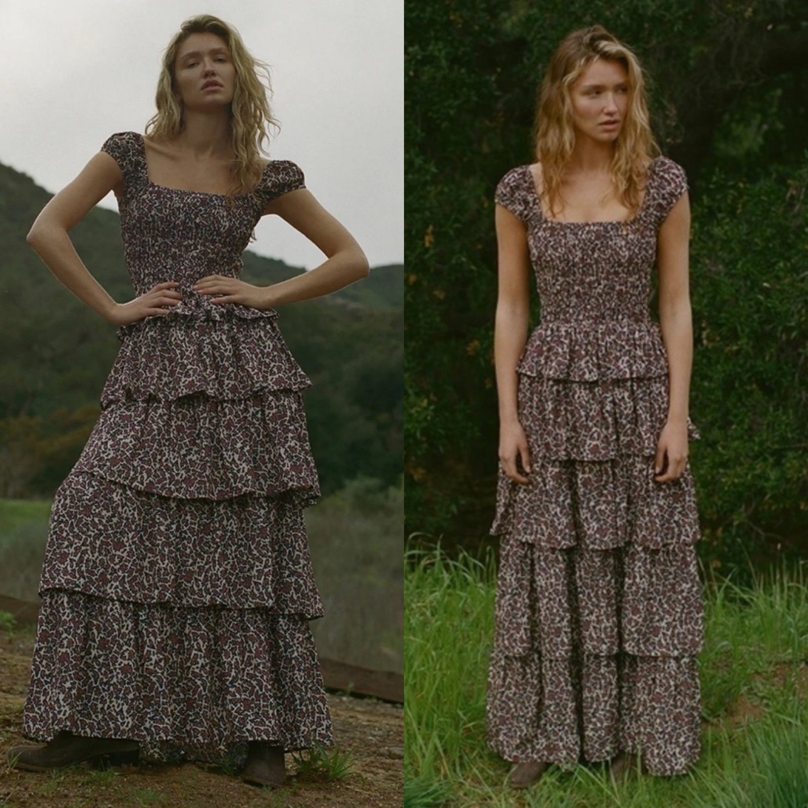 Ciao Lucia Catalina Square Neck Tiered Maxi Dress in Paisley