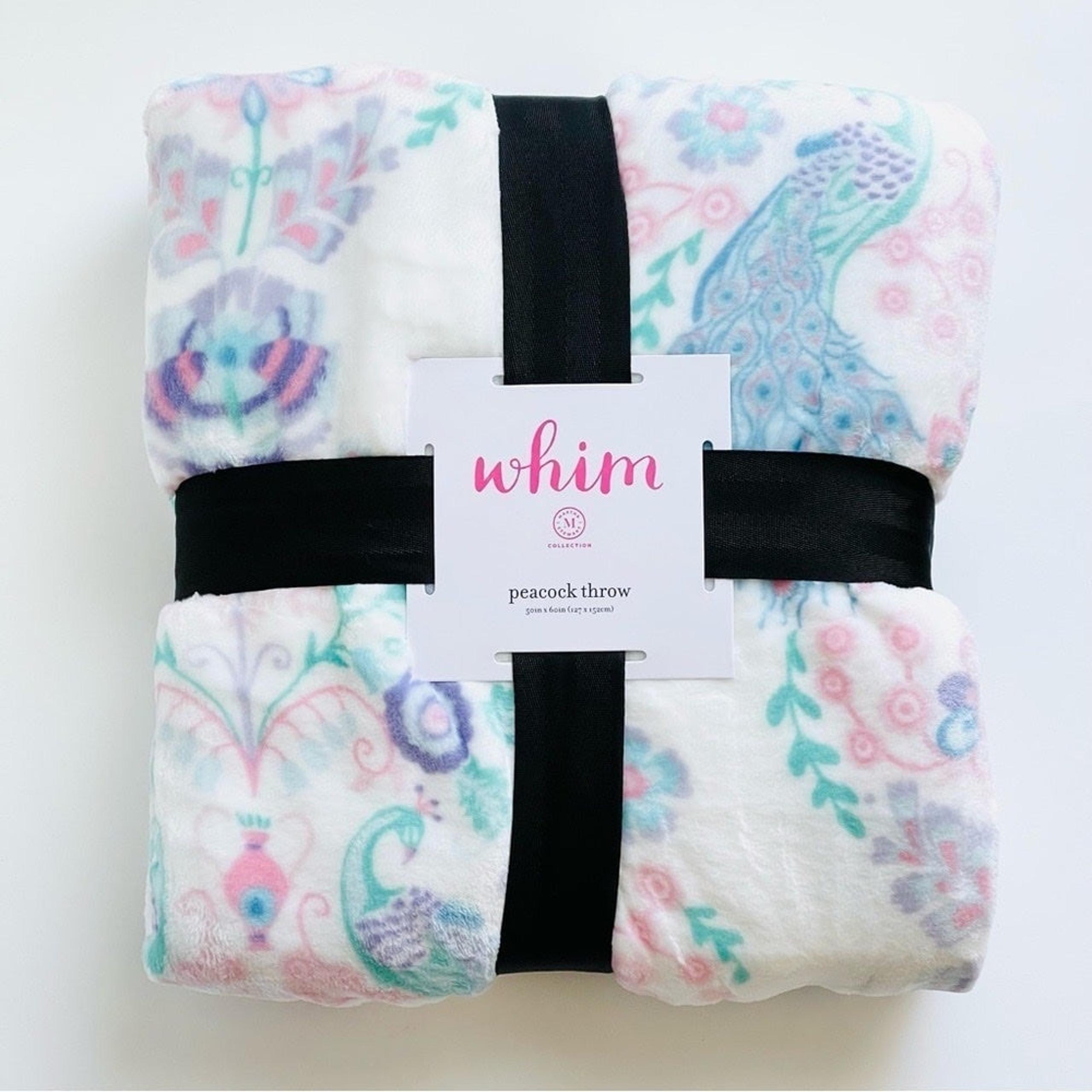 NEW WHIM MARTHA STEWART COLLECTION 50" X 60" PEACOCK BIRD FLORAL THROW BLANKET