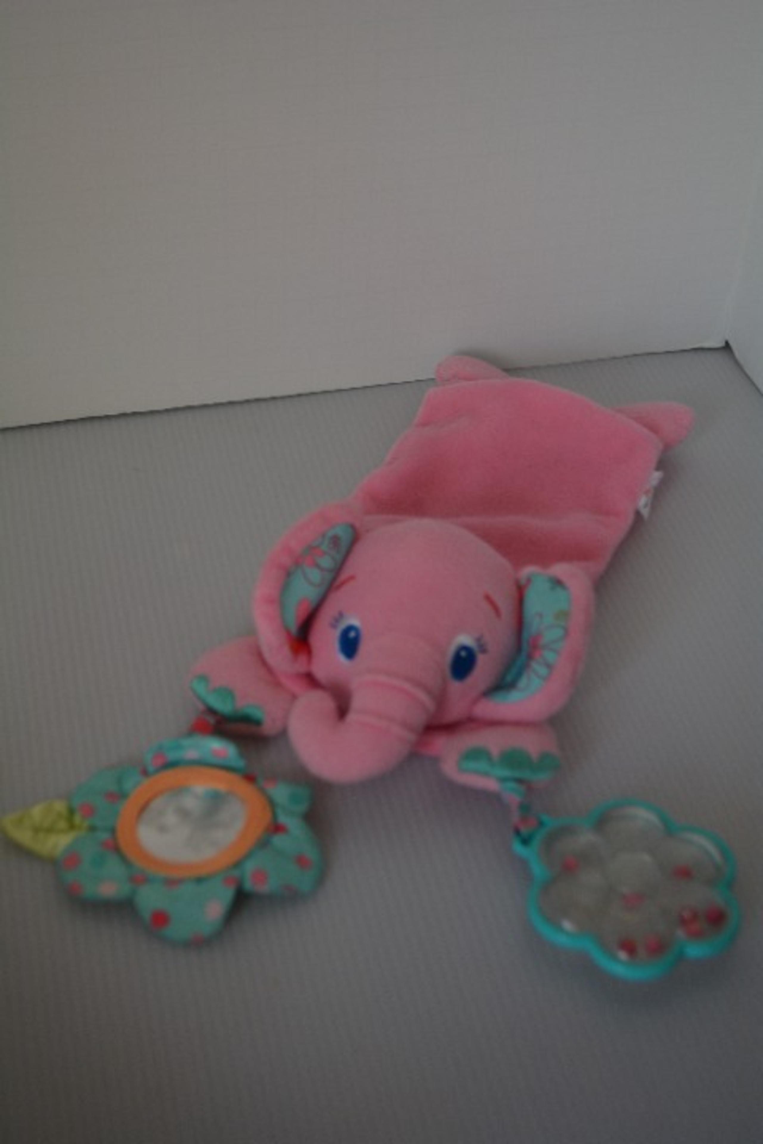 Bright Starts by Kids II Plush Pink Elephant Cuddly Pal Carrier Rattle Baby Toy