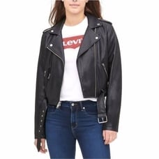 Levi's Premium Leather Motorcycle Moto Jacket Black Women's Size Small S New