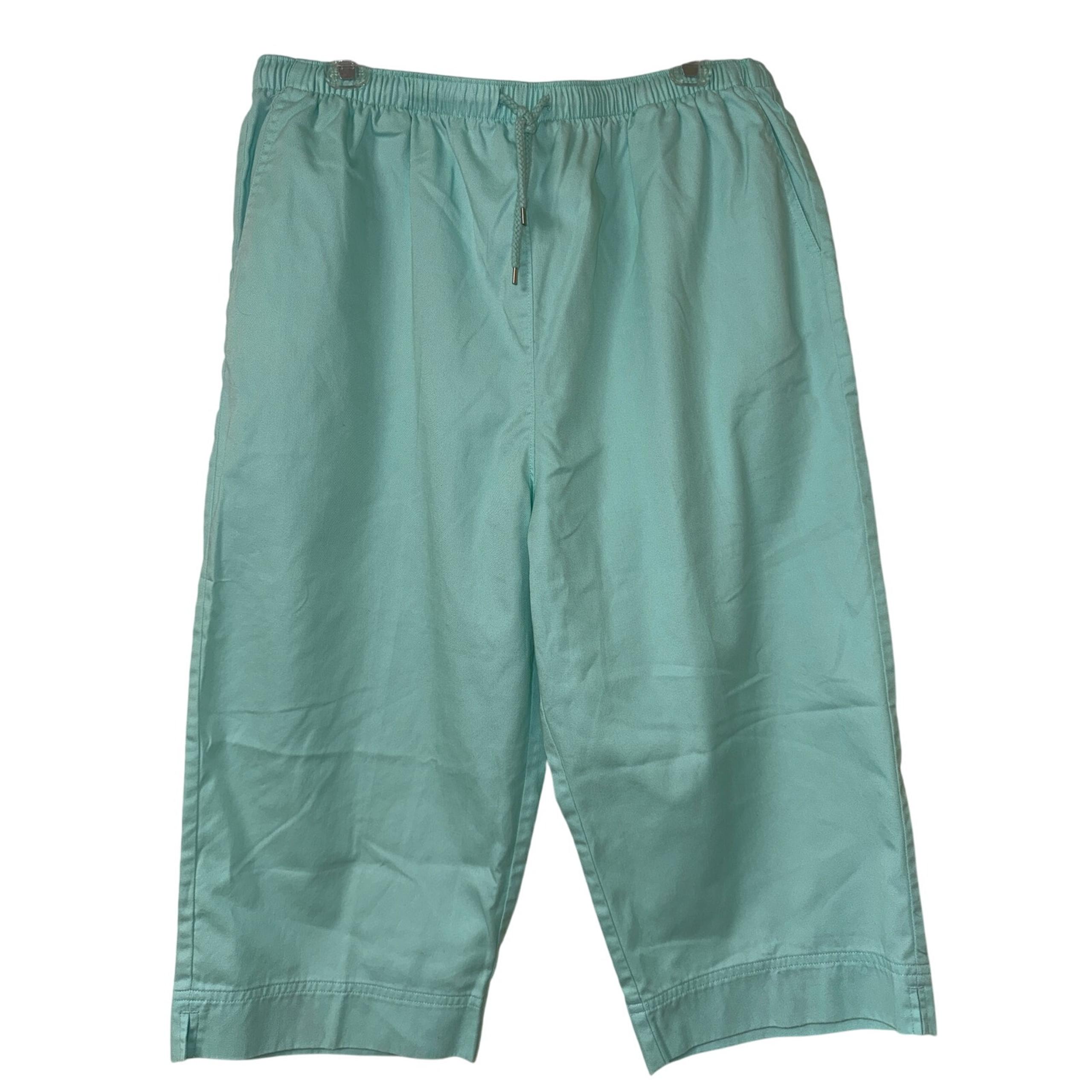 Coral Bay Petite PXL Pull On Elastic Waist Draw String Sea Foam Green Capris