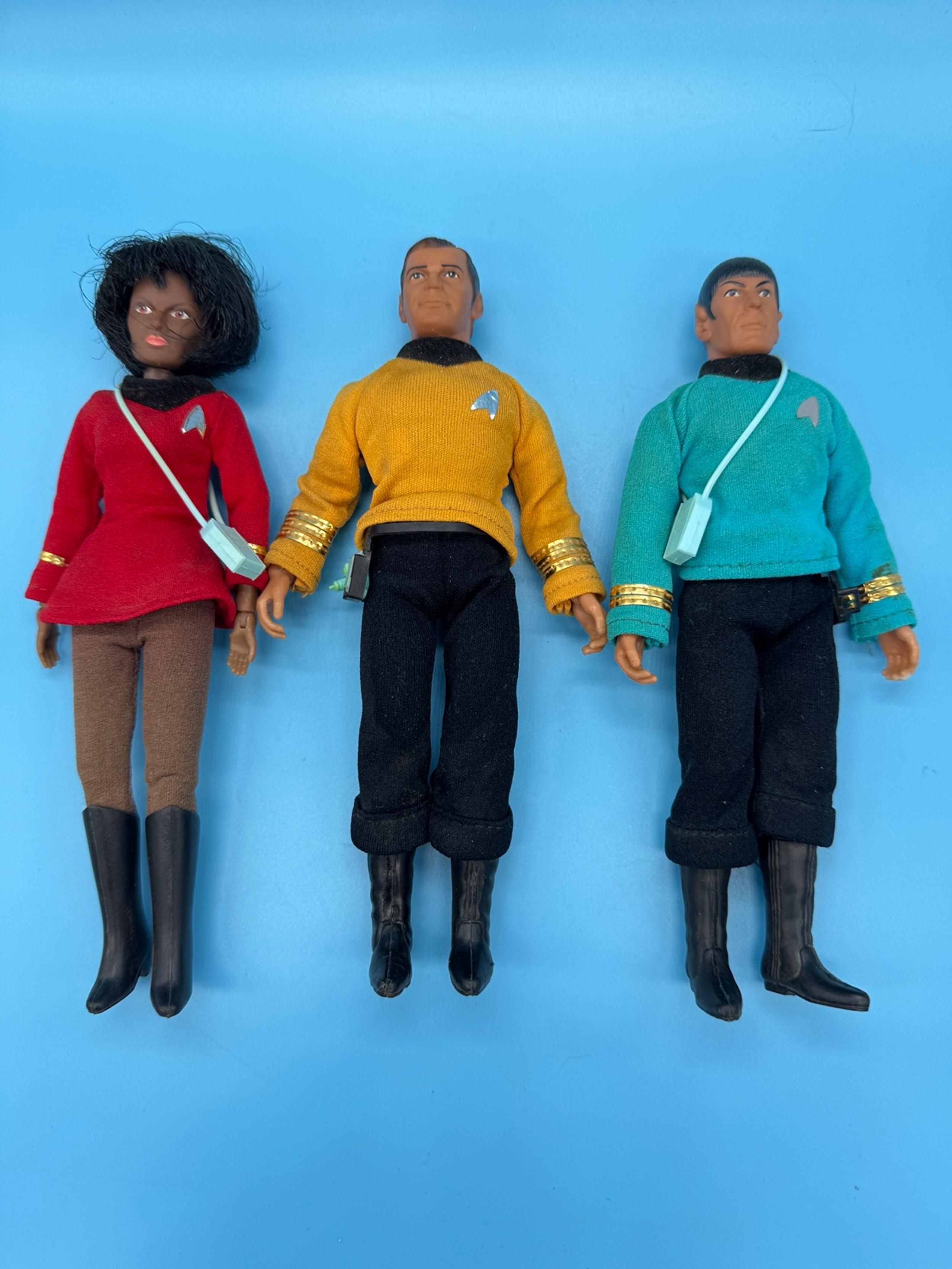 Vintage 1974 Mego 8" Star Trek Captain Kirk, Lt. Uhura & Mr. Spock Action Figure