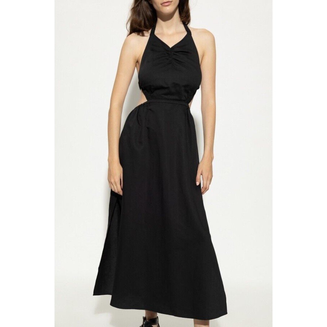 NWT All Saints Ludo Cotton Linen Halter Open Back Midi Dress in Black Sz 2 249