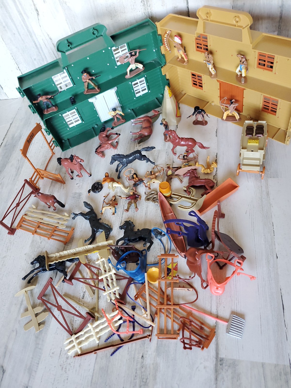 Vintage Wild West Toy Play Set Cowboys Indians Horses Wagons Buildings & More