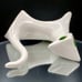 Mid-Century Modern Cubist Cat Figurine With Green Jewel Eyes Japanese Ceramic Sc