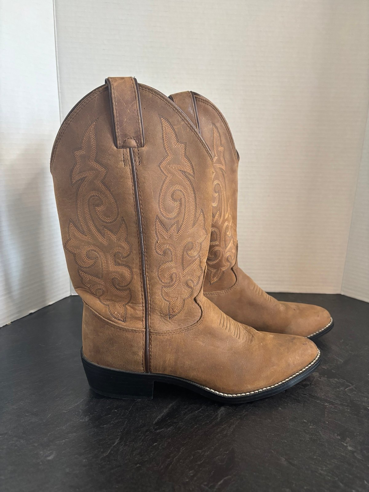 Justin tan leather youth western boots 2253Y sz 5D rubber soles youth