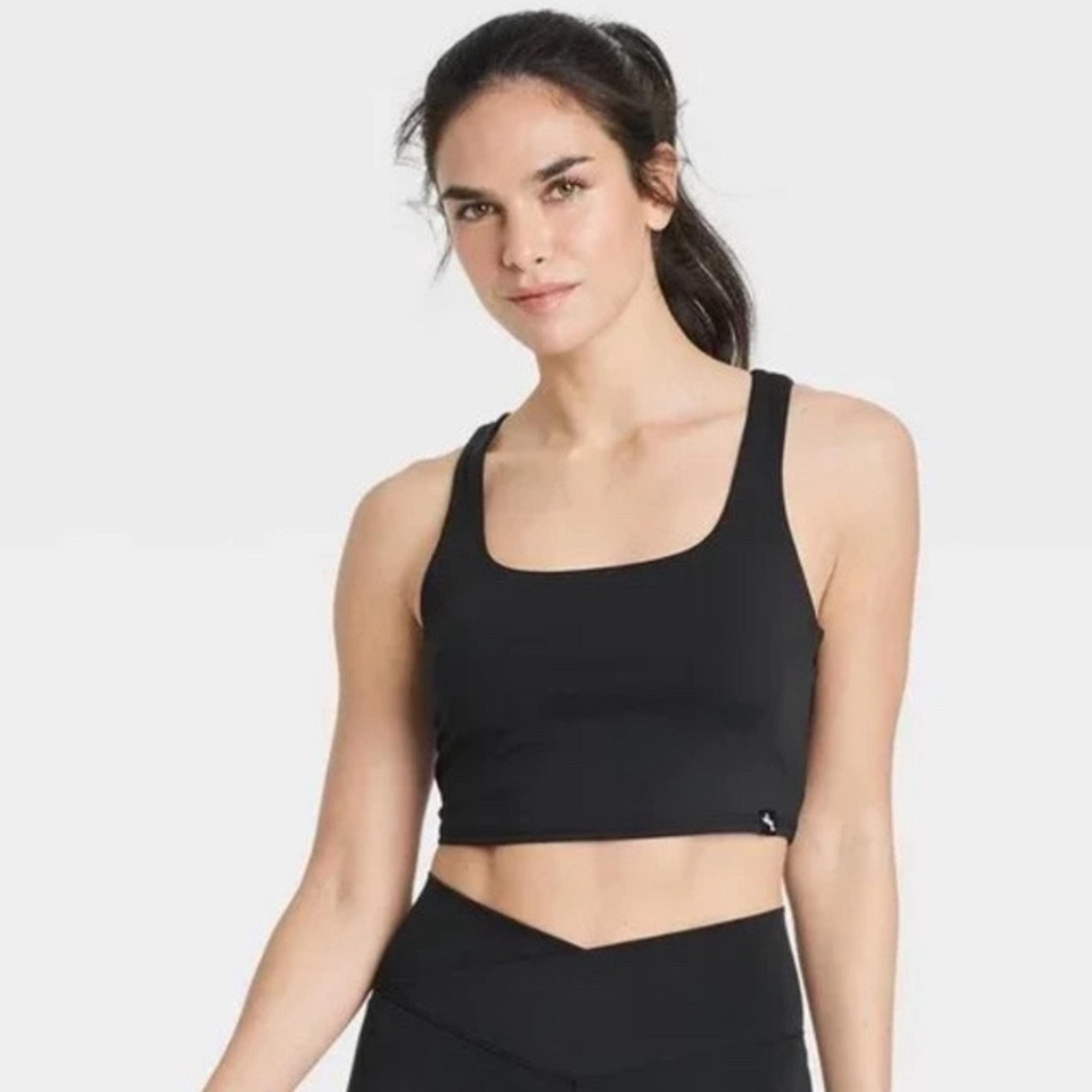 JoyLab women’s XL sports bra long line  crop top black sheer back NWT