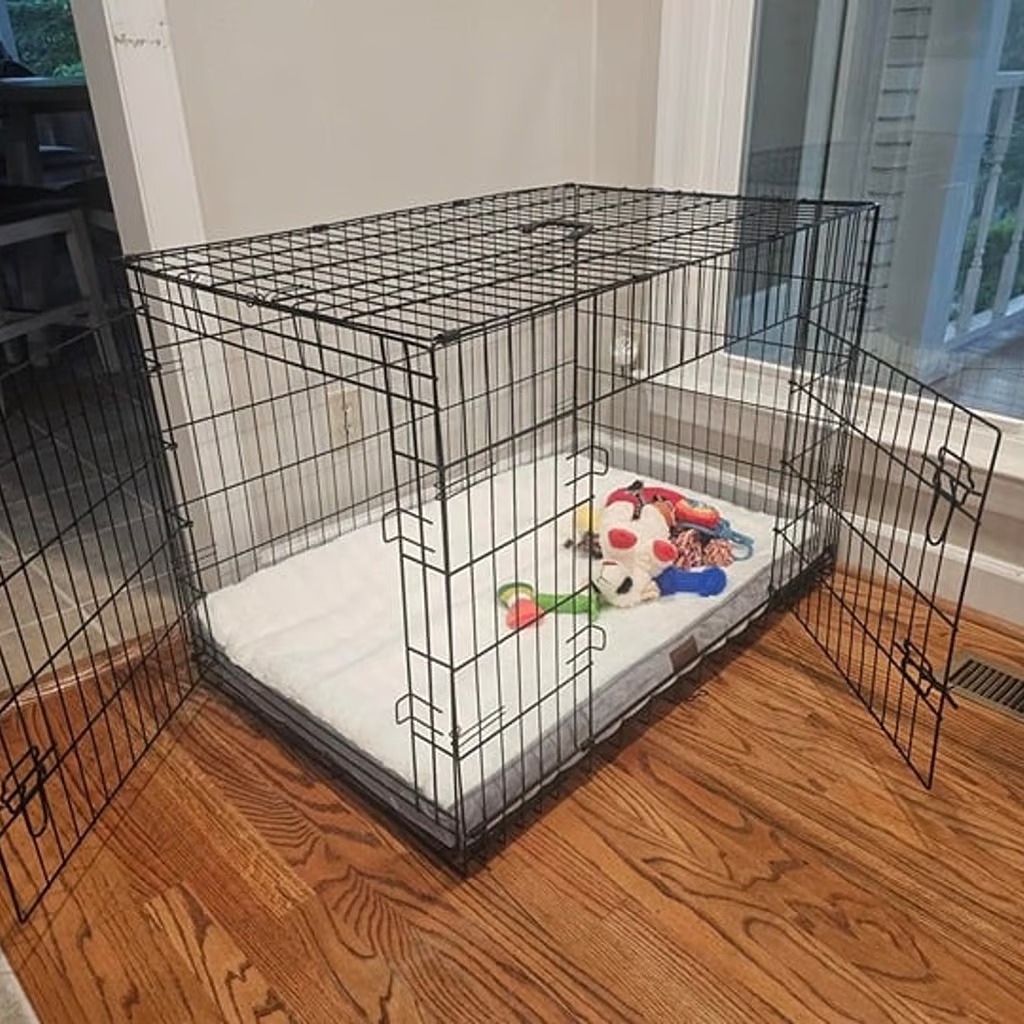 Dog Crate Dog Cage Pet Crate for Large Dogs Folding Metal Pet Cage Black, 42 Inc