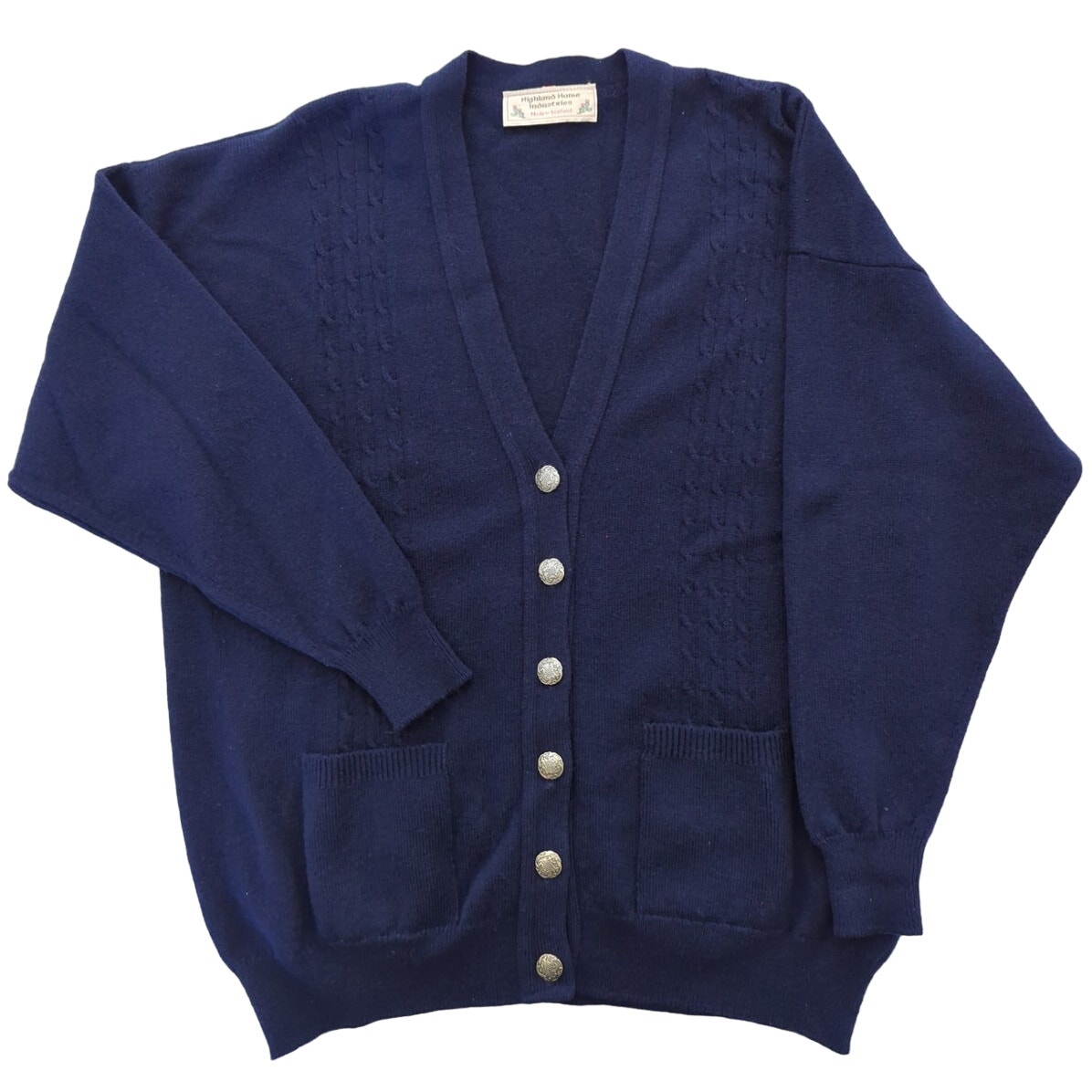 VTG Highland Home Industries Lambswool Navy Blue 6 Button Cardigan Women Size L