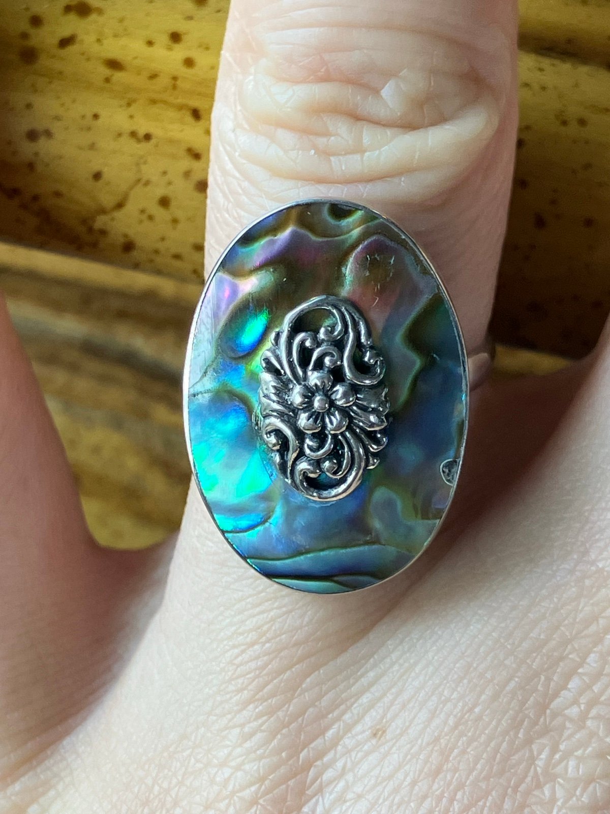 Genuine Abalone Sterling Silver Ring Size 6
