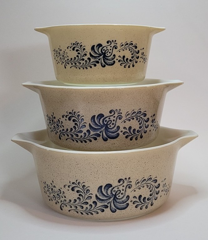 3 Pc Set Vintage Pyrex Homestead 473 474-B 475-B Nesting Round Casserole Bowls