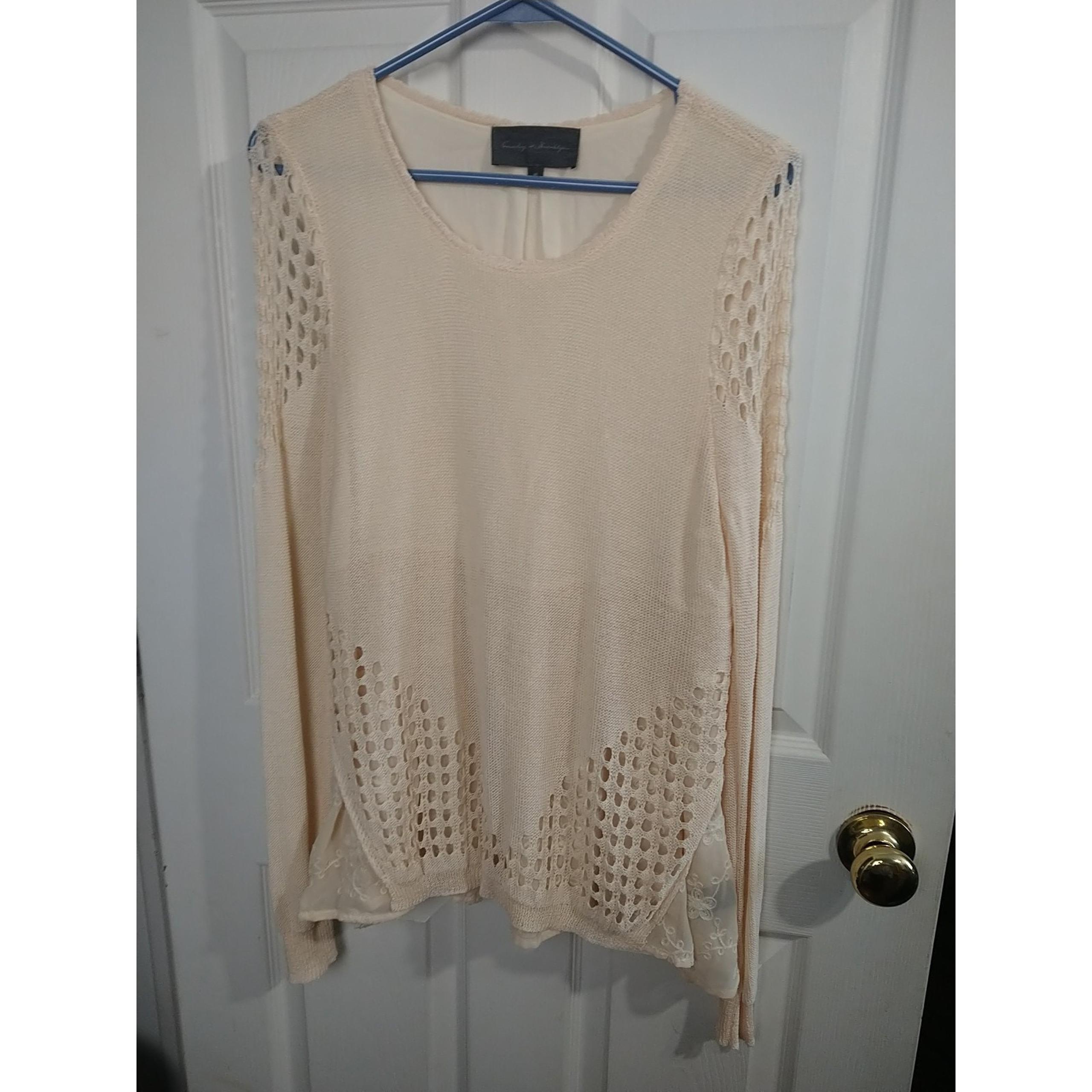 Sweater Women M Cream Crochet Long Sleeve Bohemian Causal - Sunday in Brooklyn