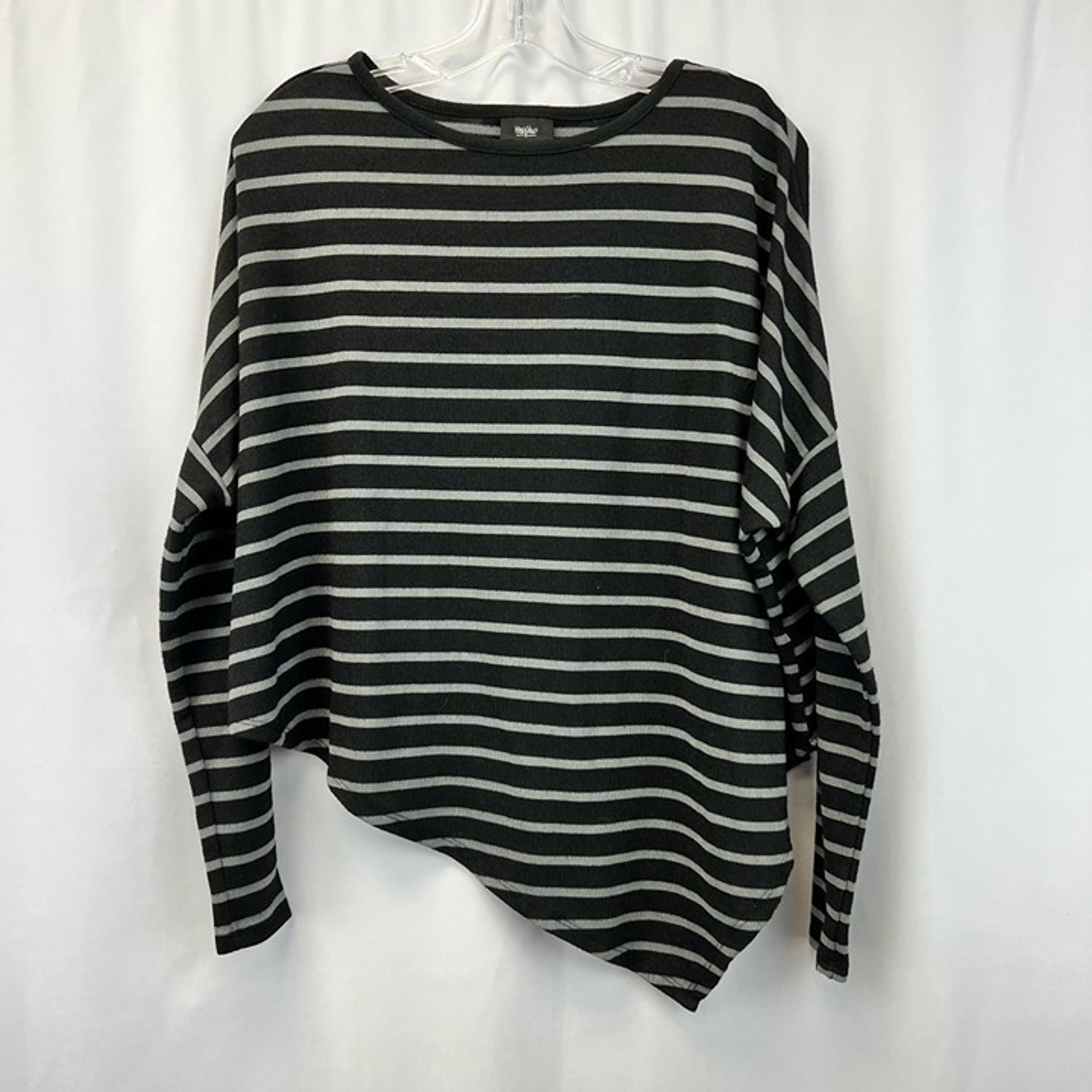 Mossimo Womens Casual Top Black Striped Long Sleeve Asymmetric Stretch Petites S