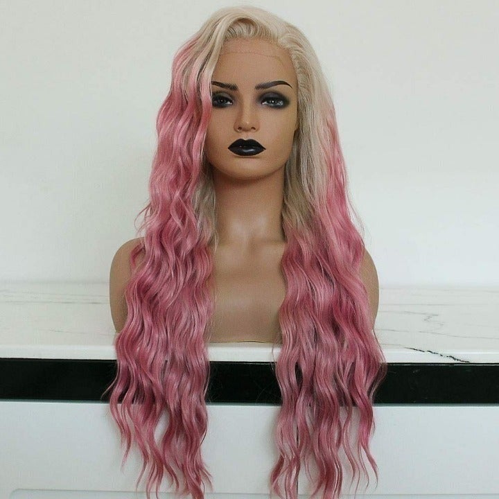 wow factor lace pink blonde wavy wig 24
