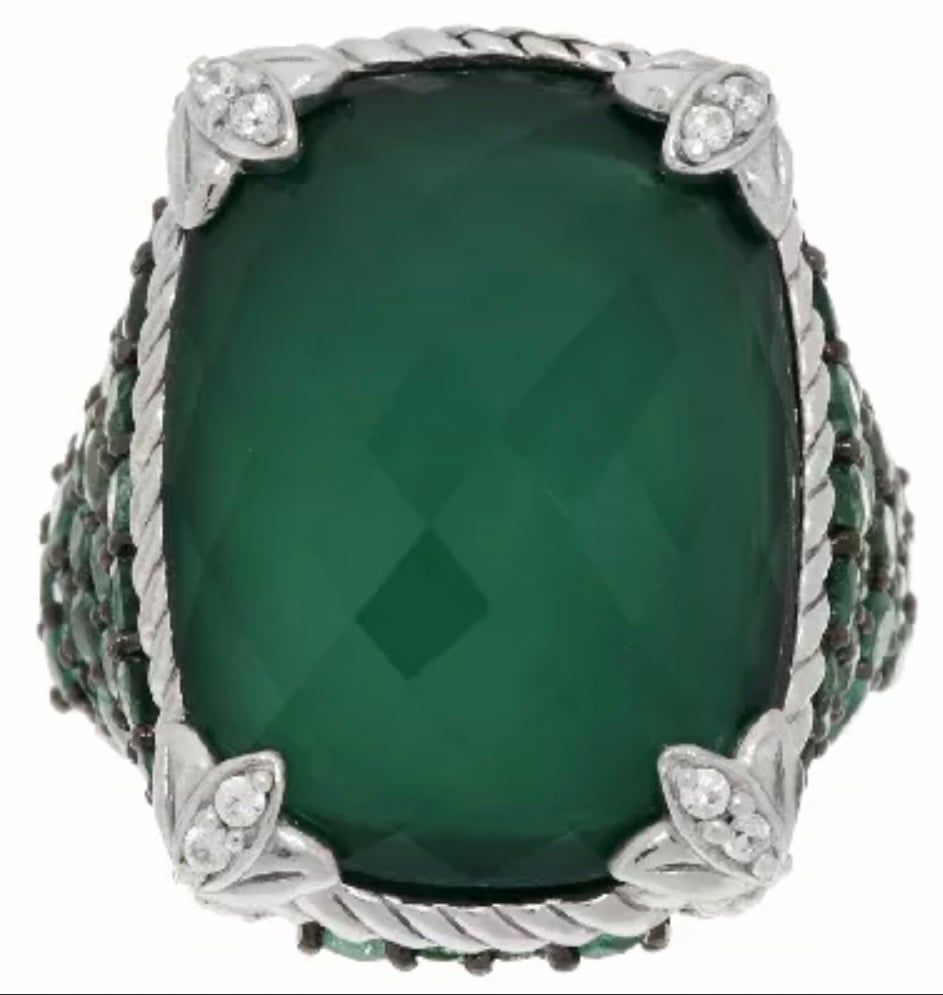 Judith Ripka Sterling Silver Green Goddess Chalcedony & Emeralds Monaco Ring 12