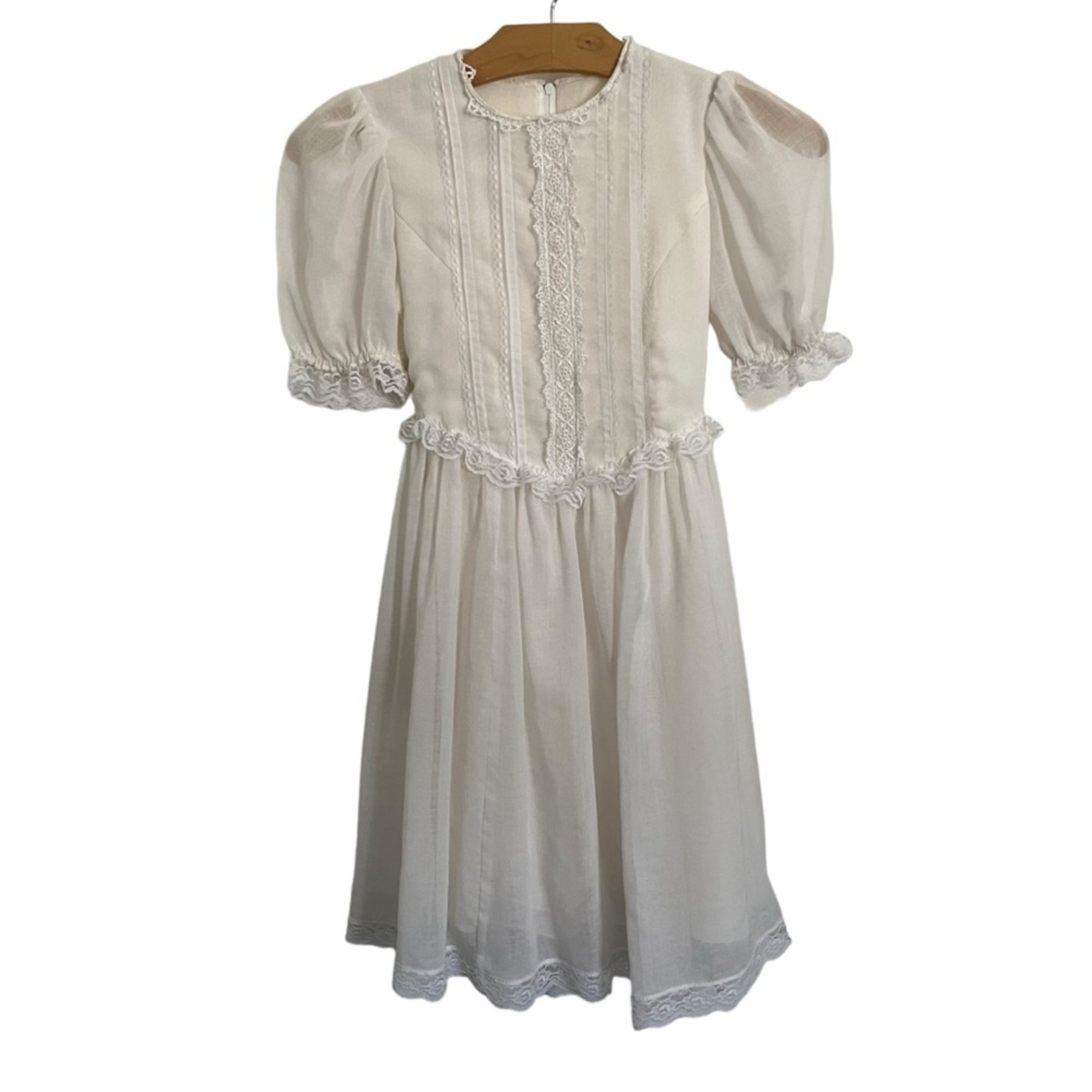 Gunne Sax Jeunes Filles Jessica 1970s White Puff Sleeve Lace Girl’s Dress Size M
