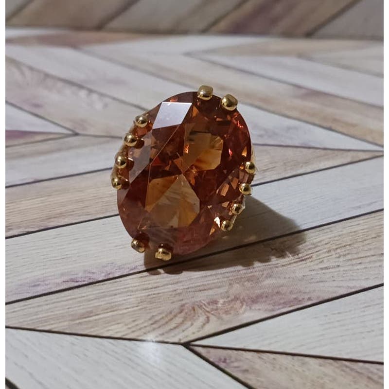 Yellow Gold-Plated Champagne Cubic Zirconia Cocktail Ring size 9