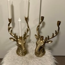 Brass Candelabra candle holders Buck with Antlers Deer Head 13 Tall gold color