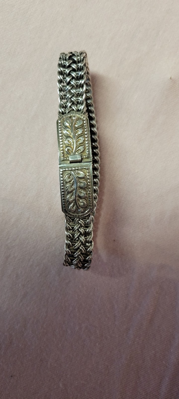 Men's floral mesh medieval style woven sterling silver bracelet 925