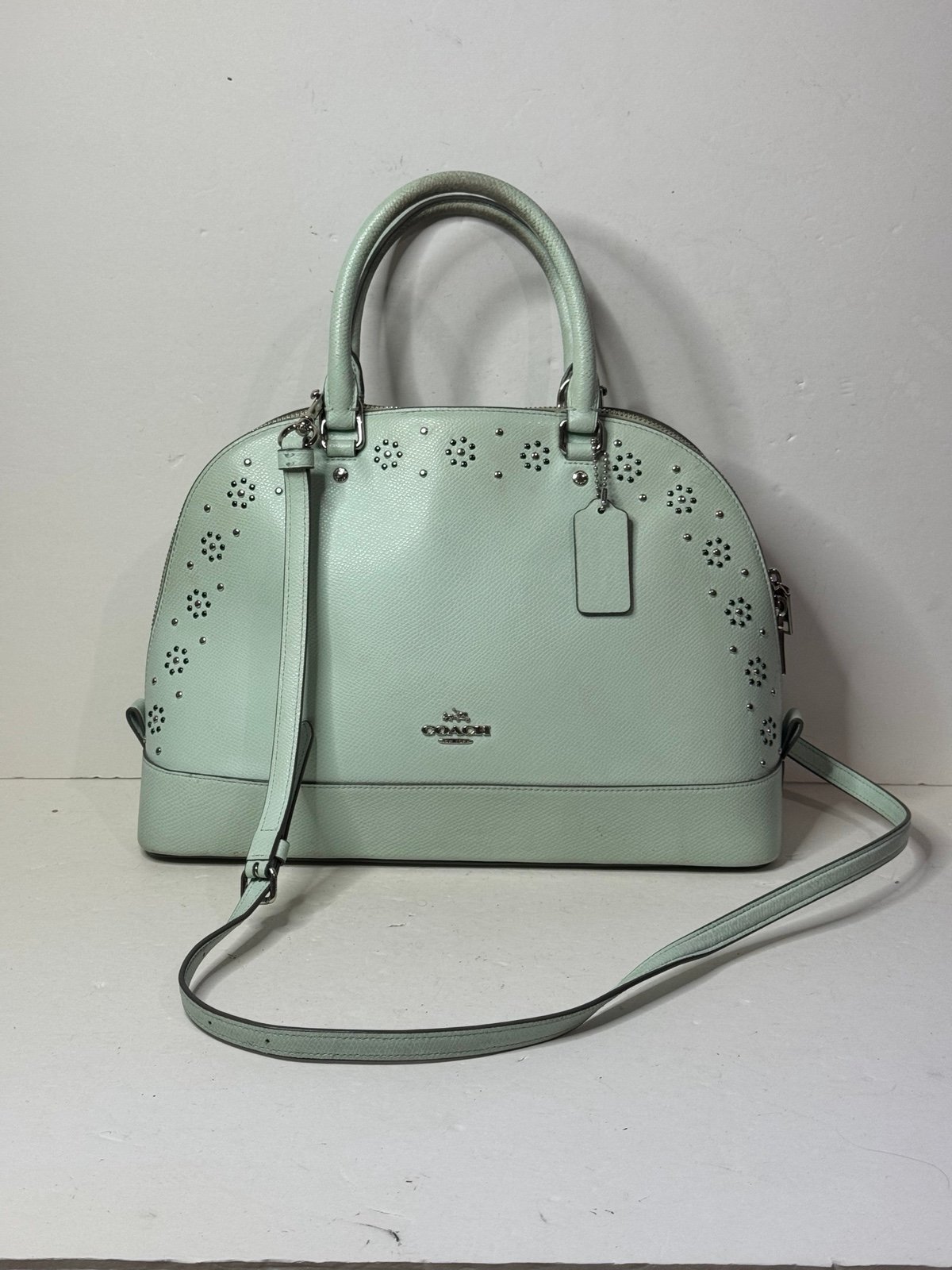 Coach Seaglass Mint Green Studded Sierra Dome Bag With Crossbody Strap