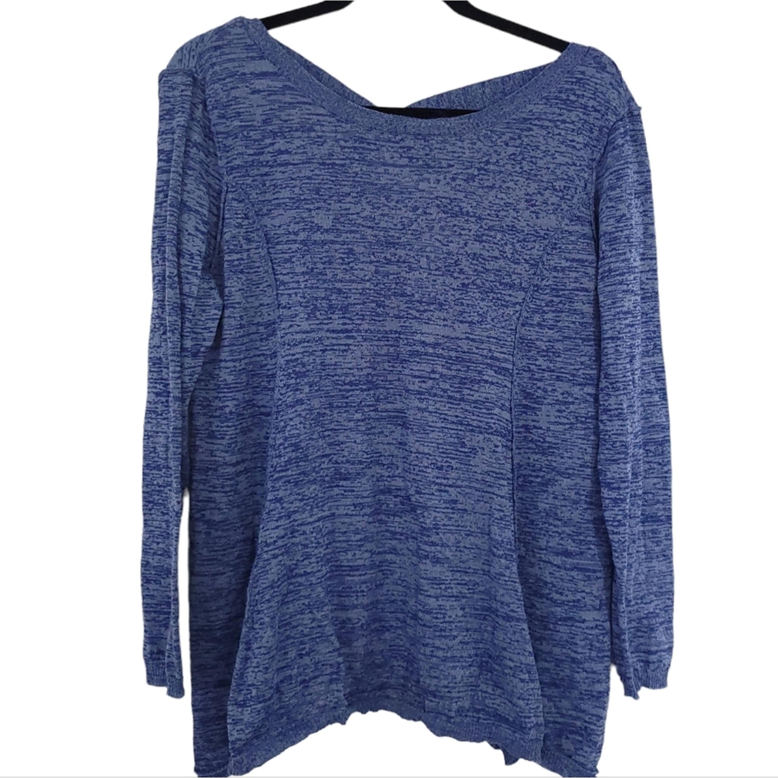 Maternity Sweater Large Blue Heathered Criss Cross Back - A Pea In The Pod