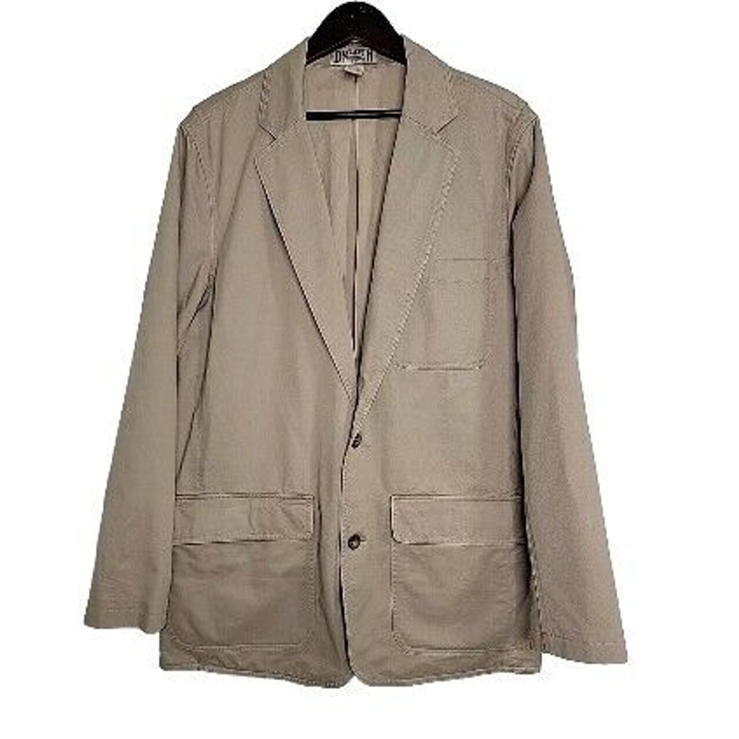DULUTH TRADING CO Mens Blazer Fire Hose Presentation Khaki Elbow Patch SZ L Tall