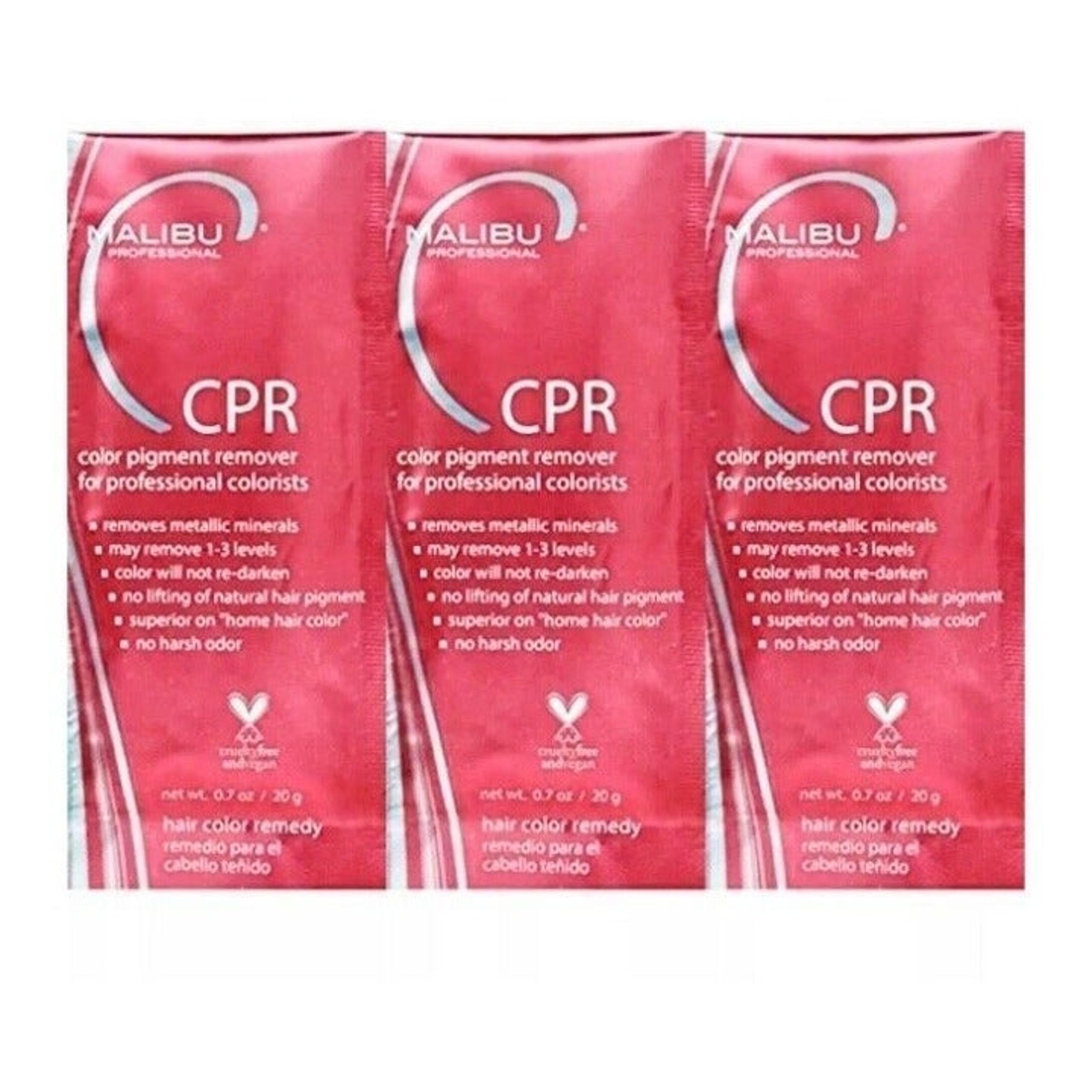 3 Malibu C CPR Hair Color Stain Remover Removal Repair Fix Packets and 3 Caps