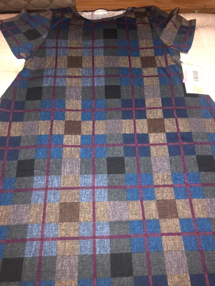 Blue/Tan/Red Plaid Carly XS 2/4 Dress Extra Small Lularoe Unicorn LLR New