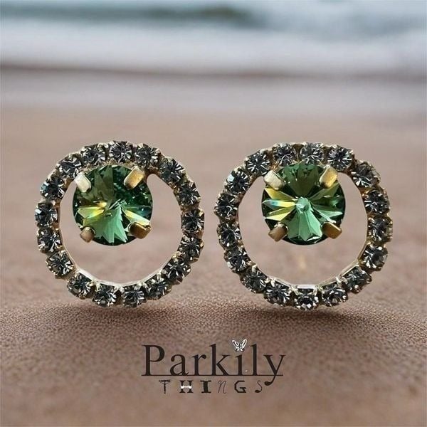 Handcrafted earrings with peridot and clear Swarovski crystals super sparkly