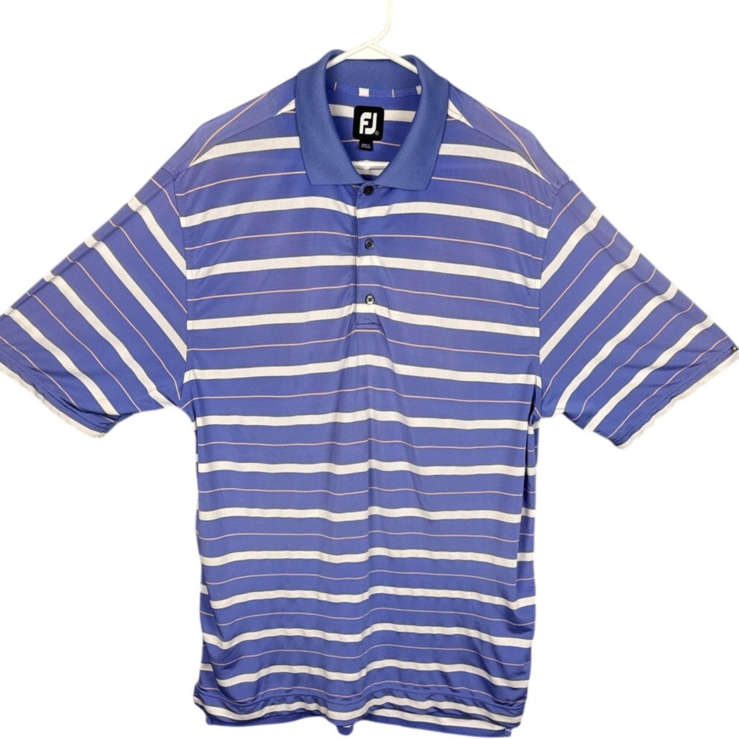 FootJoy Men's Golf Polo Shirt Blue Stripes Stretch Athleisure Golfing Size L